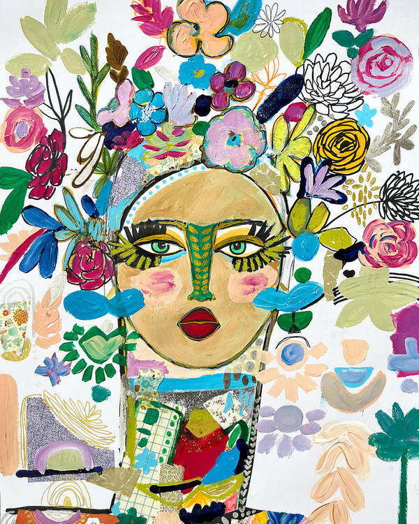  Art Print featuring the mixed media Spring Morning Boho Portrait by Rosalina Bojadschijew