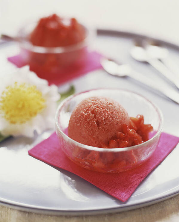 Sorbet Art Print featuring the photograph Strawberry granita with fresh strawberries by Victoria Pearson
