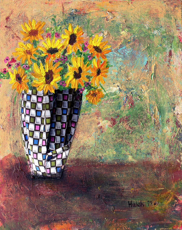 Sunflower Multimedia Art Print featuring the mixed media Sunflowers Warmth by Haleh Mahbod