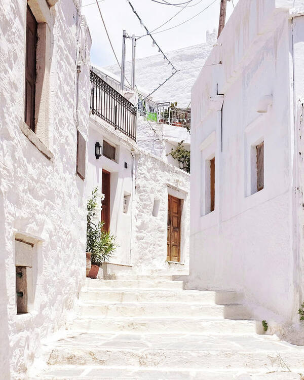 Greece Art Print featuring the photograph Stairs and Wooden Doors by Lupen Grainne