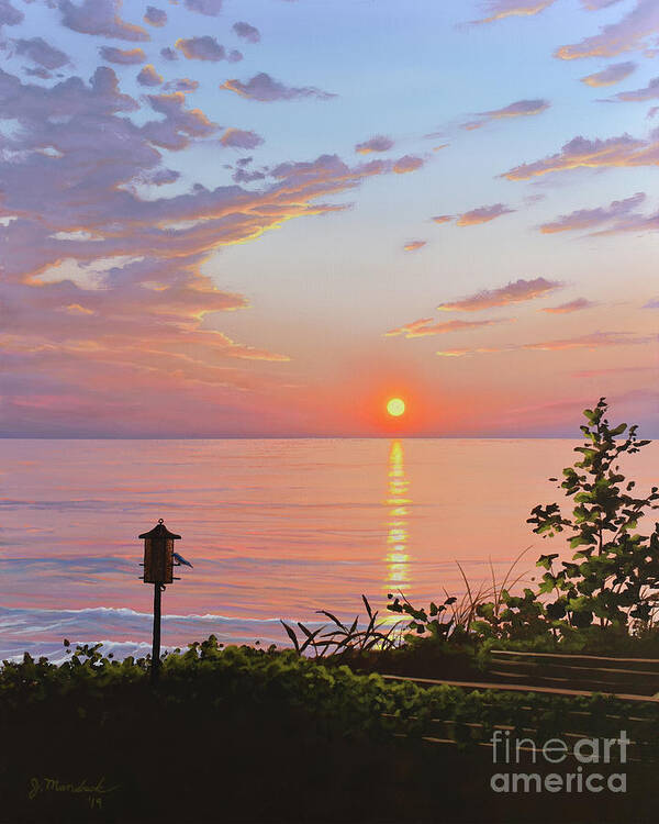 Michigan Art Print featuring the painting Sunset on the Lake by Joe Mandrick