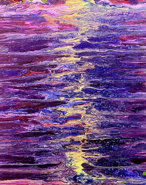 Acrylic Art Print featuring the painting Sunset on Water by Pour Your heART Out Artworks