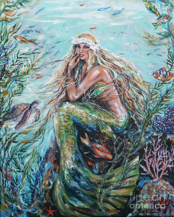 Mermaid Art Print featuring the painting Sunshine Mermaid Study by Linda Olsen