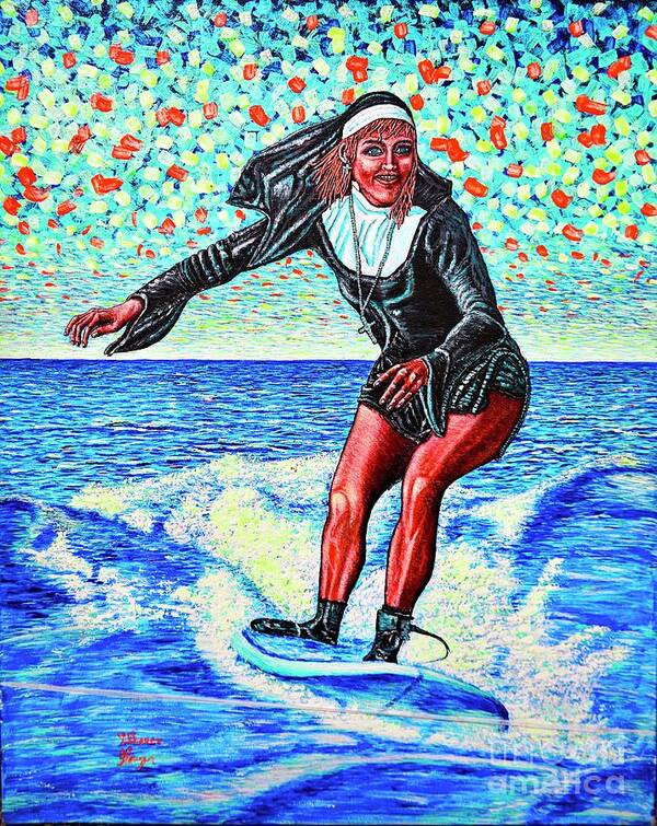 Nun Art Print featuring the painting Surfing Nun /god-is Love ...love-is Life/ by Viktor Lazarev