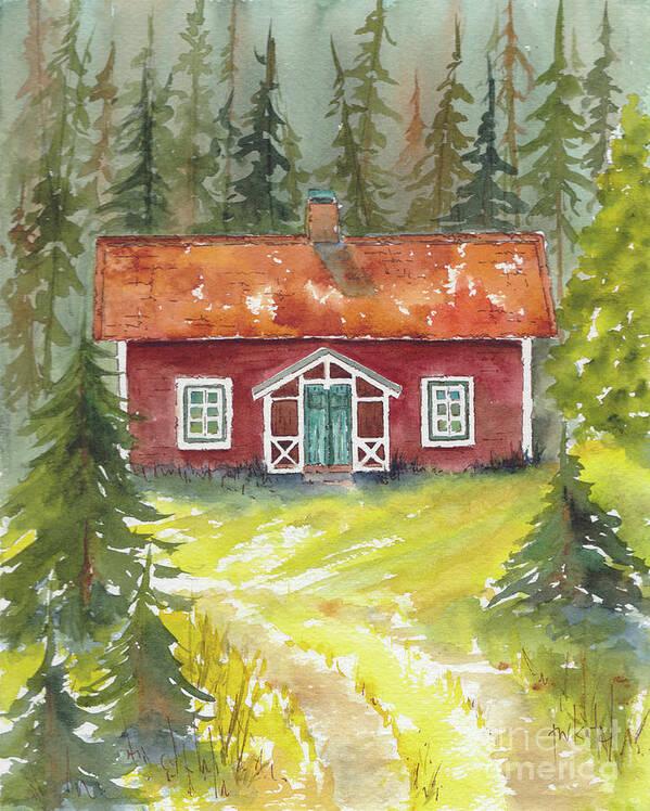  Art Print featuring the painting Swedish Cottage Summer by Pat Katz