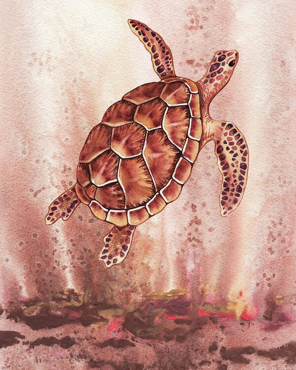 Giant Art Print featuring the painting Swimming Free Under The Ocean Giant Sea Turtle Watercolor by Irina Sztukowski
