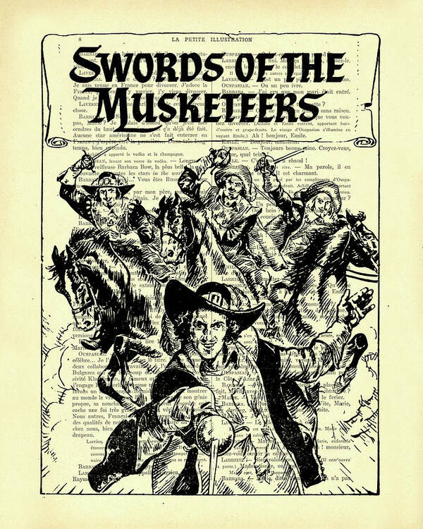 Comic Book Art Print featuring the mixed media Swords of the Musketeers by Madame Memento