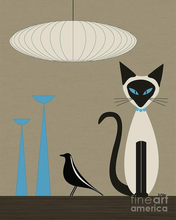 Mid Century Modern Art Print featuring the digital art Tabletop Siamese Blue by Donna Mibus