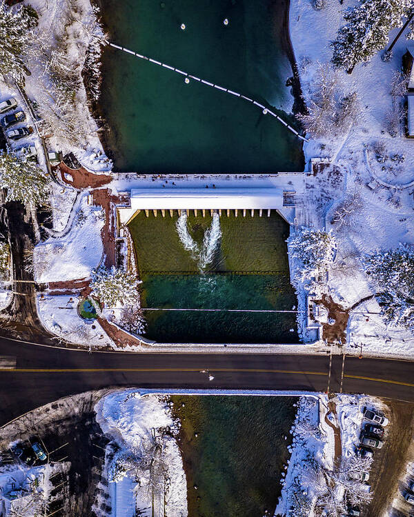 Drone Art Print featuring the photograph Tahoe City Dam TD by Clinton Ward