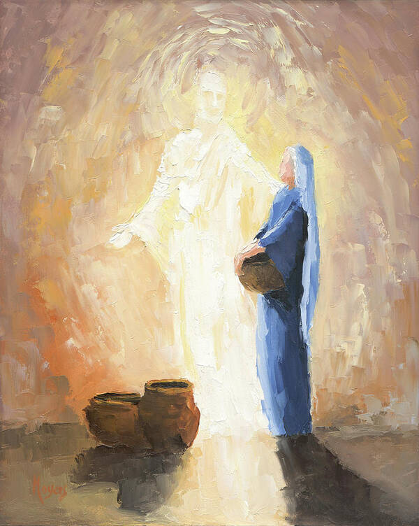 Bible Art Print featuring the painting The Annunciation by Mike Moyers