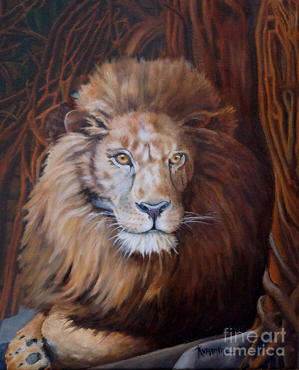 Lion Art Print featuring the painting The Lion by Ken Kvamme