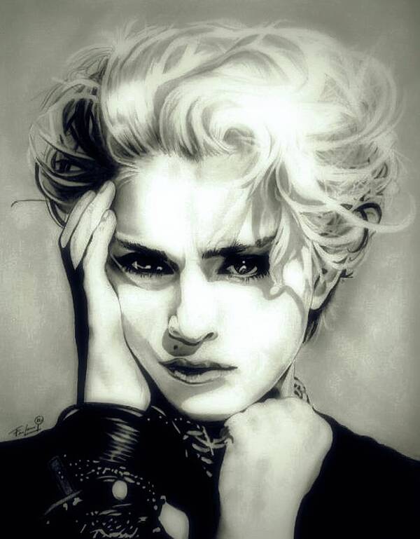 Madonna Art Print featuring the drawing The Material Girl - Madonna - Original Edition by Fred Larucci