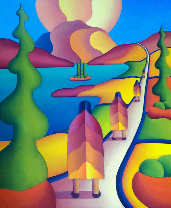 Pilgrimage Art Print featuring the painting The Pilgrimage to the sacred mountain with five figures by Alan Kenny