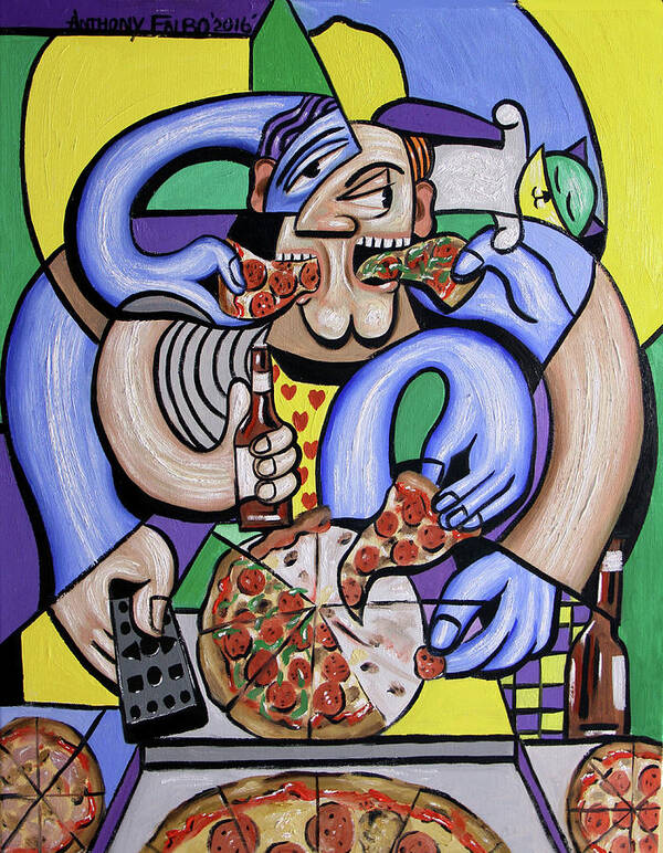 The Pizzaholic Art Print featuring the painting The Pizzaholic by Anthony Falbo