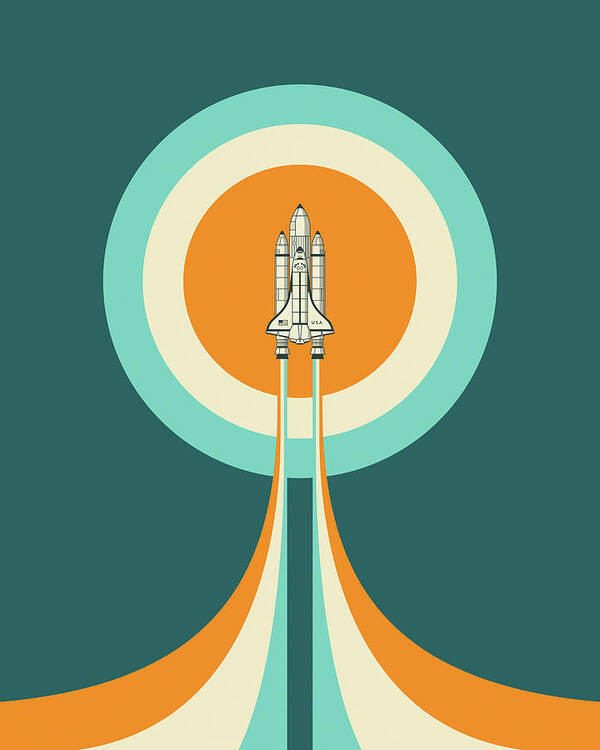 Retro Art Print featuring the digital art The Space Shuttle #3 by Jazzberry Blue