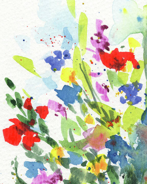 Abstract Flowers Art Print featuring the painting The Splash Of Summer Colors Abstract Flowers Contemporary Watercolor Art I by Irina Sztukowski