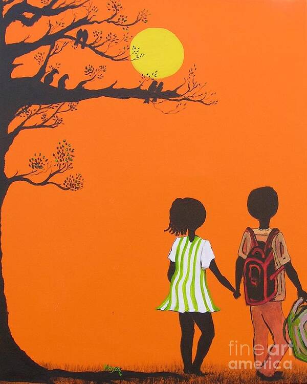 Sun Art Print featuring the painting The Walk Home by Barbara Hayes