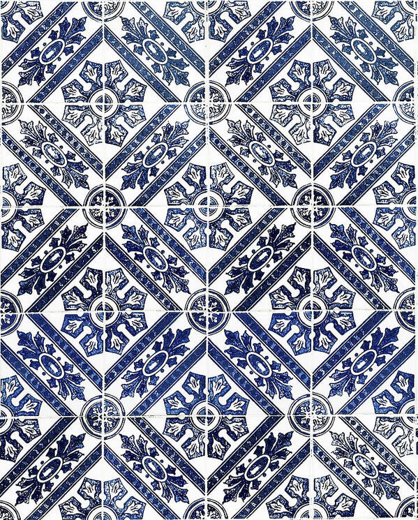 Blue Tiles Art Print featuring the digital art Tiles Mosaic Design Azulejo Portuguese Decorative Art I by Irina Sztukowski