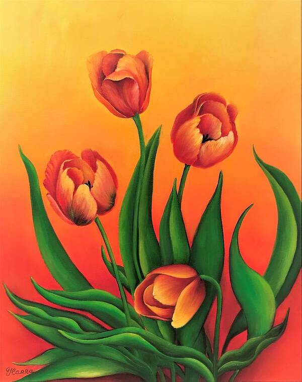  Tulips Oil Painting Original Art Picture Wall Art Painting Art For The Living Room Office Decor Gift Idea For Her Home Décor Art For Sale Flowers Red Flowers Bright Tulips Framed Art Art Print featuring the painting Tulips by Tanya Harr