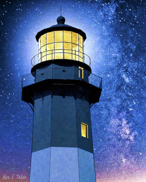 Georgia Art Print featuring the mixed media Tybee Lighthouse At Night by Mark Tisdale