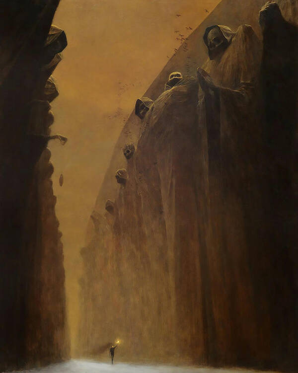 Death Valey Art Print featuring the painting Untitled - Death Valey by Zdzislaw Beksinski