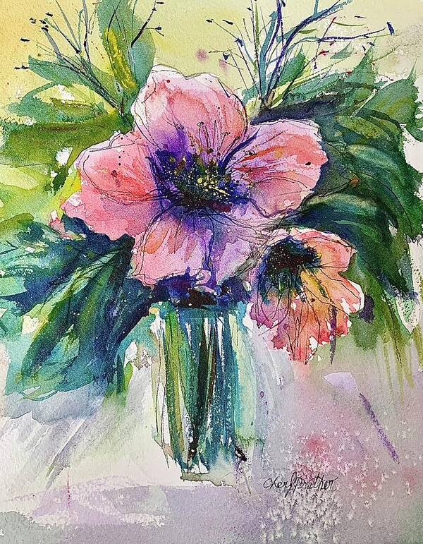 Florals Art Print featuring the painting Vase of Flowers by Cheryl Prather