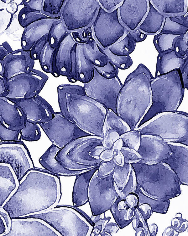 Succulent Art Print featuring the painting Very Peri Purple Blue Succulent Plants Garden Watercolor Interior Art VIII by Irina Sztukowski
