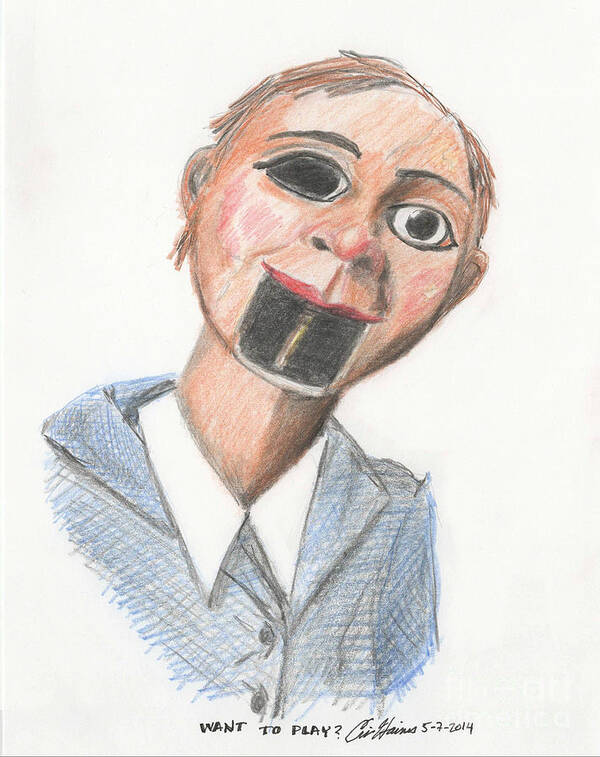 Ventriloquist Art Print featuring the drawing Want To Play by Eric Haines