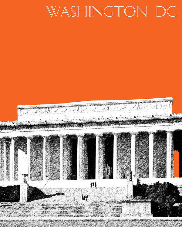 Architecture Art Print featuring the digital art Washington DC Skyline Lincoln Memorial - Coral by DB Artist
