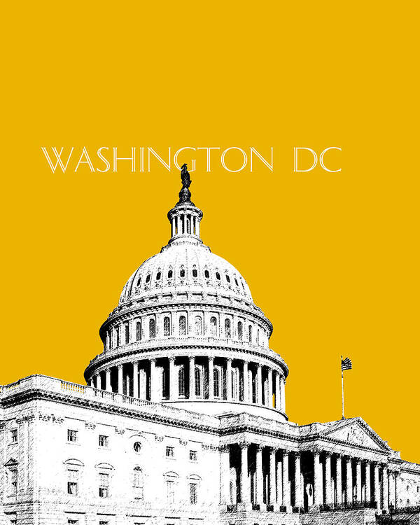 Architecture Art Print featuring the digital art Washington DC Skyline The Capital Building - Gold by DB Artist