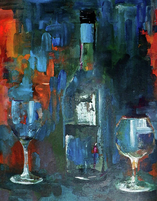Grunge Art Print featuring the painting What Was Left Behind Empty Wine Bottle by Lisa Kaiser