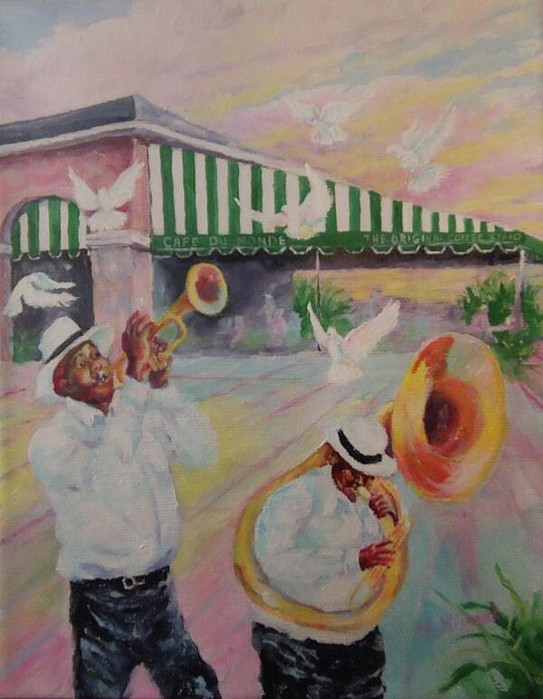 Mardi Gras Art Print featuring the painting When the Saints Go Marching In--Cafe Du Monde by ML McCormick
