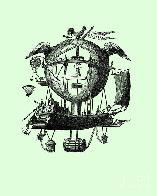 Minerva Art Print featuring the digital art Whimsical Hot Air Balloon Ship by Madame Memento