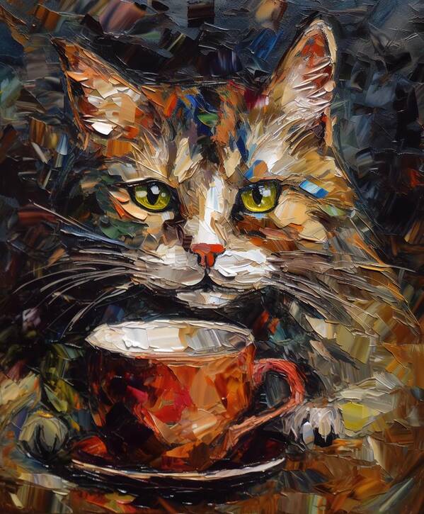 Cat Art Print featuring the digital art Who Drank My Coffee by Caito Junqueira