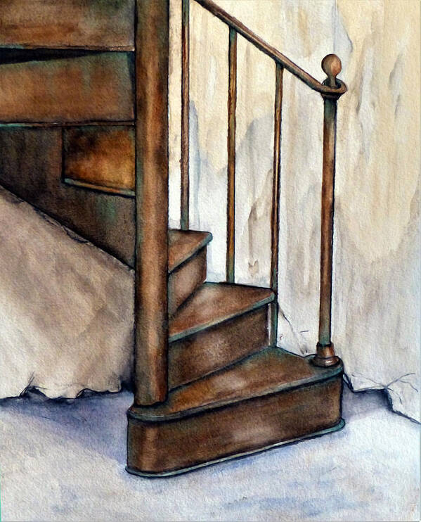 Staircase Art Print featuring the mixed media Winding Copper Staircase by Kelly Mills
