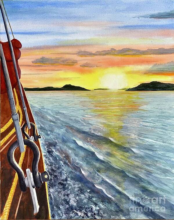 Sailing Art Print featuring the painting Windjammer Sunset by Joseph Burger