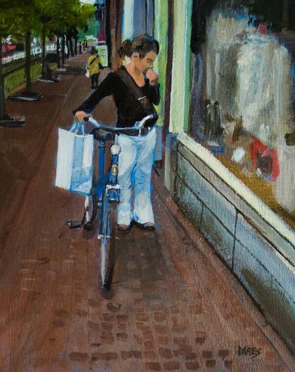 Walt Maes Art Print featuring the painting Window shopper in Amsterdam by Walt Maes