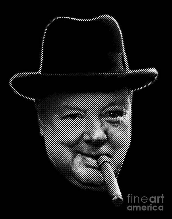 Churchill Art Print featuring the digital art Winston Churchill smoking cigar by Cu Biz