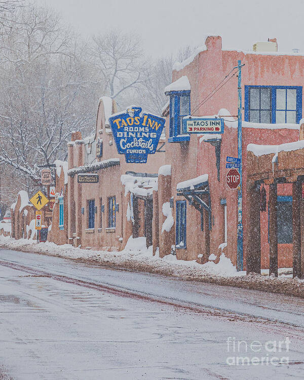 Taos Art Print featuring the photograph Winter Scene Downtown Taos by Elijah Rael