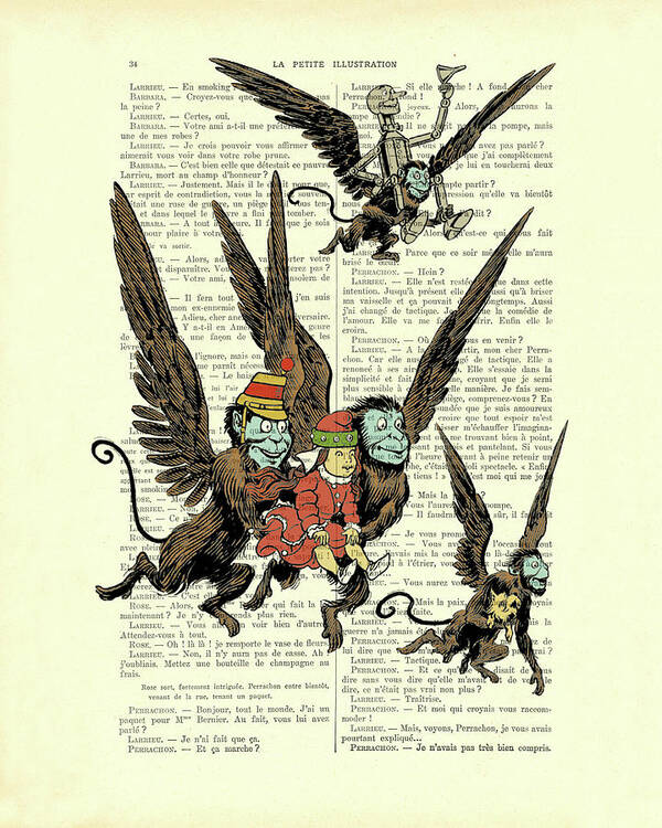 Wizard Of Oz Art Print featuring the digital art Wizard of Oz flying monkeys scene by Madame Memento