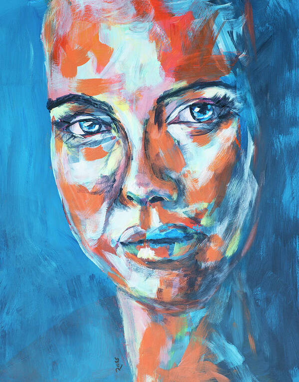 Woman Art Print featuring the painting Woman on Blue by Mark Ross