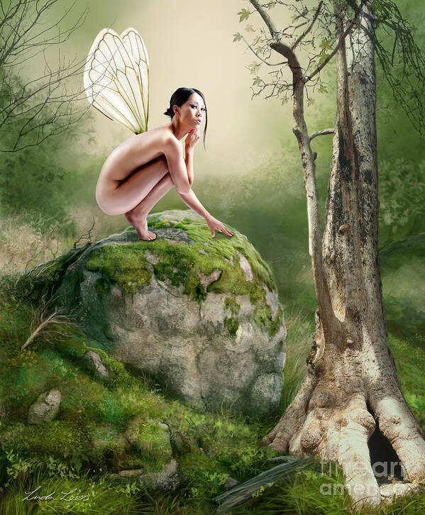 Fairy Art Print featuring the digital art Woodland Fairy by Linda Lees