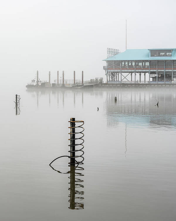 Hudson River Art Print featuring the photograph Yonkers Pier in Thick Fog by Kevin Suttlehan
