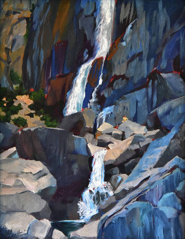 Waterfall Art Print featuring the painting Yosemite Falls in August by Alice Leggett