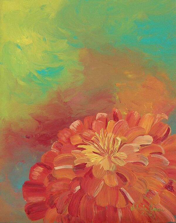 Floral Abstract Art Print featuring the painting Zinny by Valerie Greene