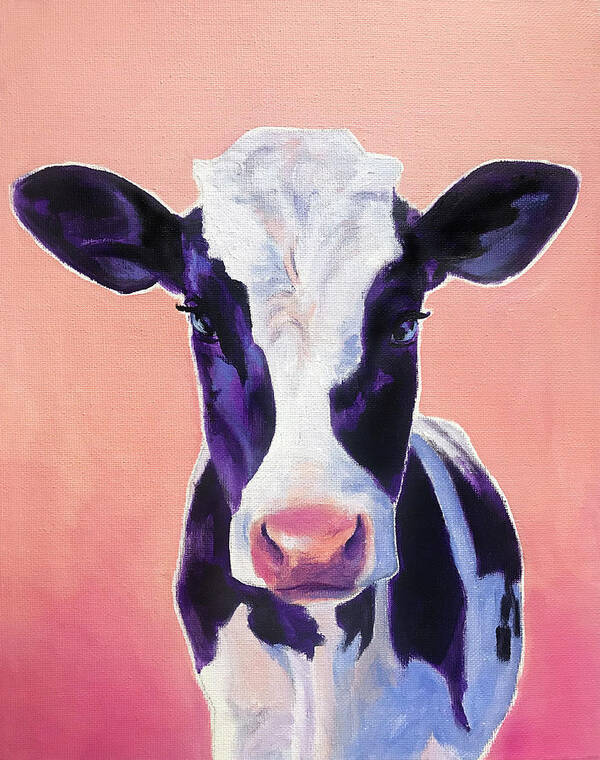 Cow Art Print featuring the painting Zoey in Pink by DawgPainter