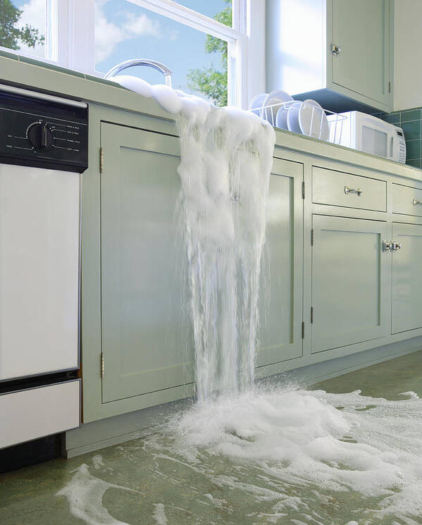 Water Overflowing In Kitchen Sink Art Print
