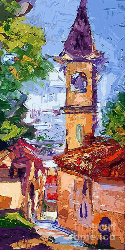 Italy Art Print featuring the painting Bell Tower in Italy by Ginette Callaway