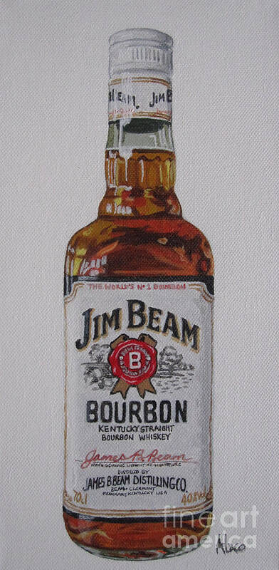 Picture Art Bottle of Jim Beam Kentucky Straight Bourbon Whisky Framed Print 