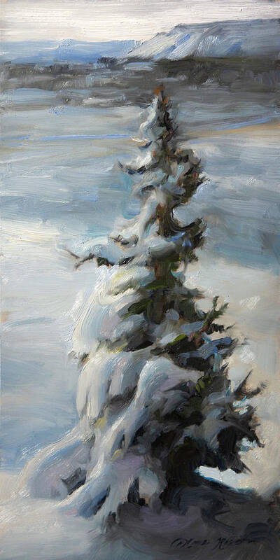 Snowy Art Print featuring the painting Snow Laden Tree Study by Anna Rose Bain